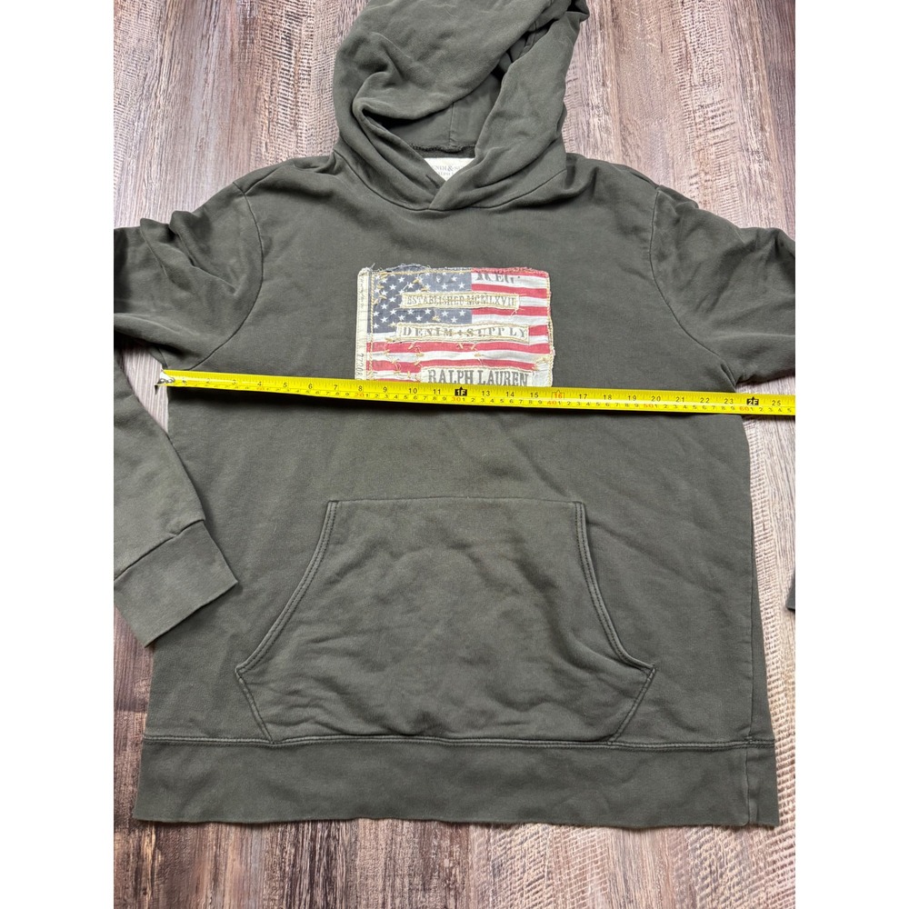 Denim & Supply Ralph Lauren American Flag Patch Hoodie Olive Green Mens XL - Picture 4 of 7
